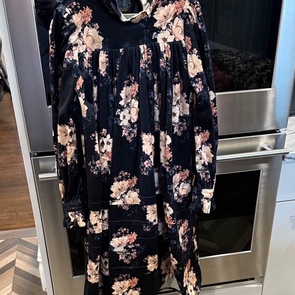 Petite Amelie Floral Velvet Black and Pink Kids Dress